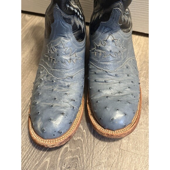 LUCCHESE OSTRICH EXOTIC CREPE SOLE ROPER BLUE BLACK COWGIRL COWBOY WESTERN BOOTS - Picture 4 of 9